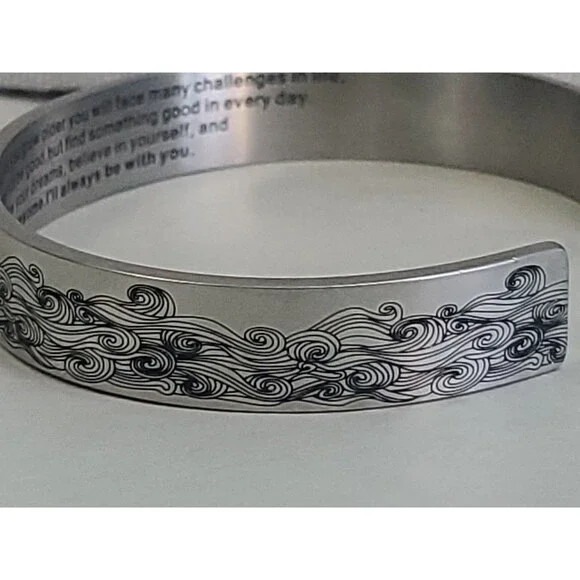 Inspirational Cuff Bracelet Gift Stainless Steel Engraved Bangle - Picture 9 of 11